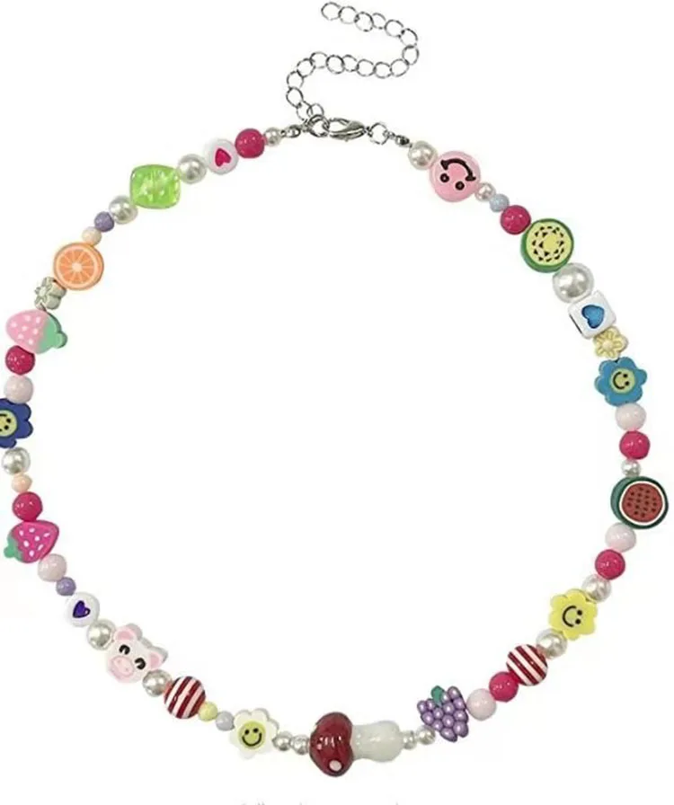 lovely fruit beaded necklace handmade mixed heart bead pearl jewelry choker exquisite trendy clay fruit accessories yinyan femo