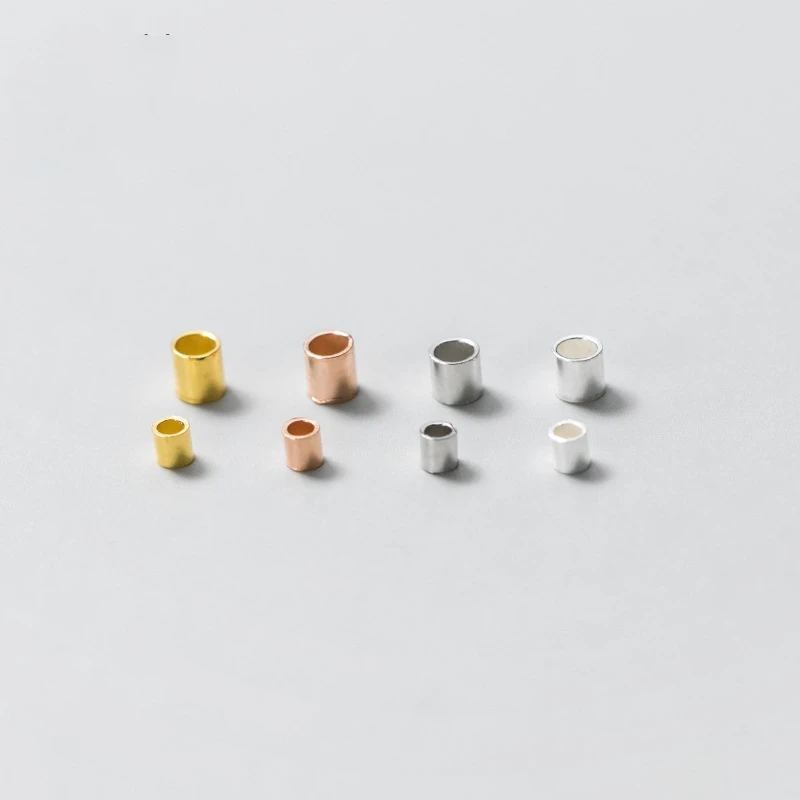 High Quality 925 Sterling Silver Crimp Spacer Beads End Tube With Gold Plated for Jewelry DIY Making
