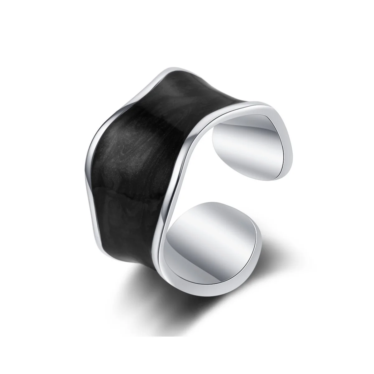 Fashion Epoxy Finger Open Ring 925 Sterling Silver Enamel Jewelry Gold Plated Black and White Oil Drop Rings