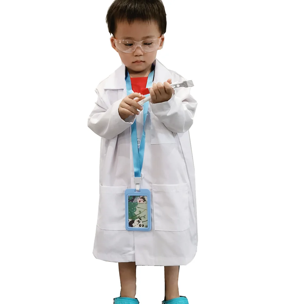 Дешевое лабораторное пальто с принтом вашего логотипа для детей, научный класс, костюм врача, лабораторное пальто, детский полиэстер, хлопок