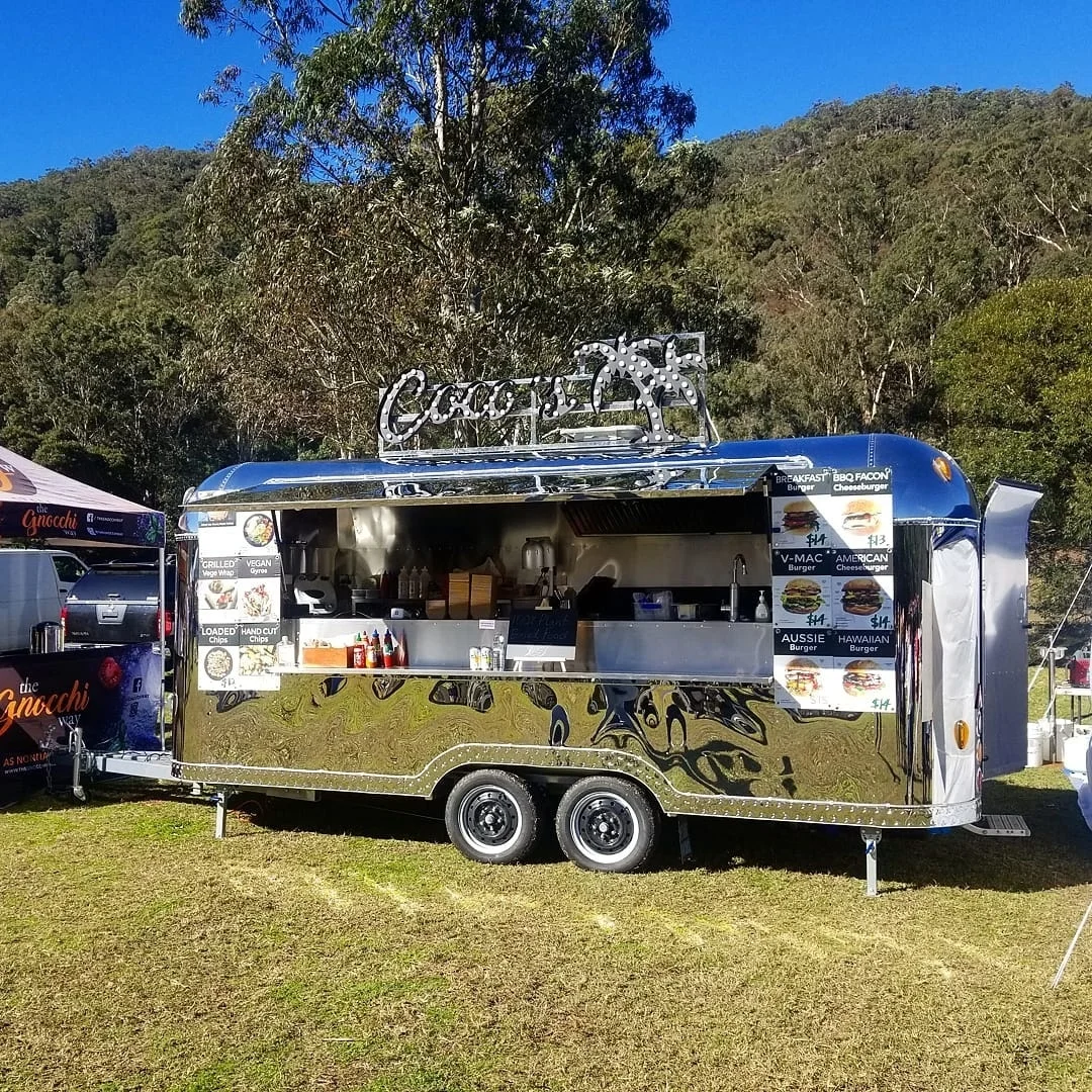 WECARE stainless steel mobile kitchen coffee pizza fast food trailer airstream remorque food truck with full kitchen for sale