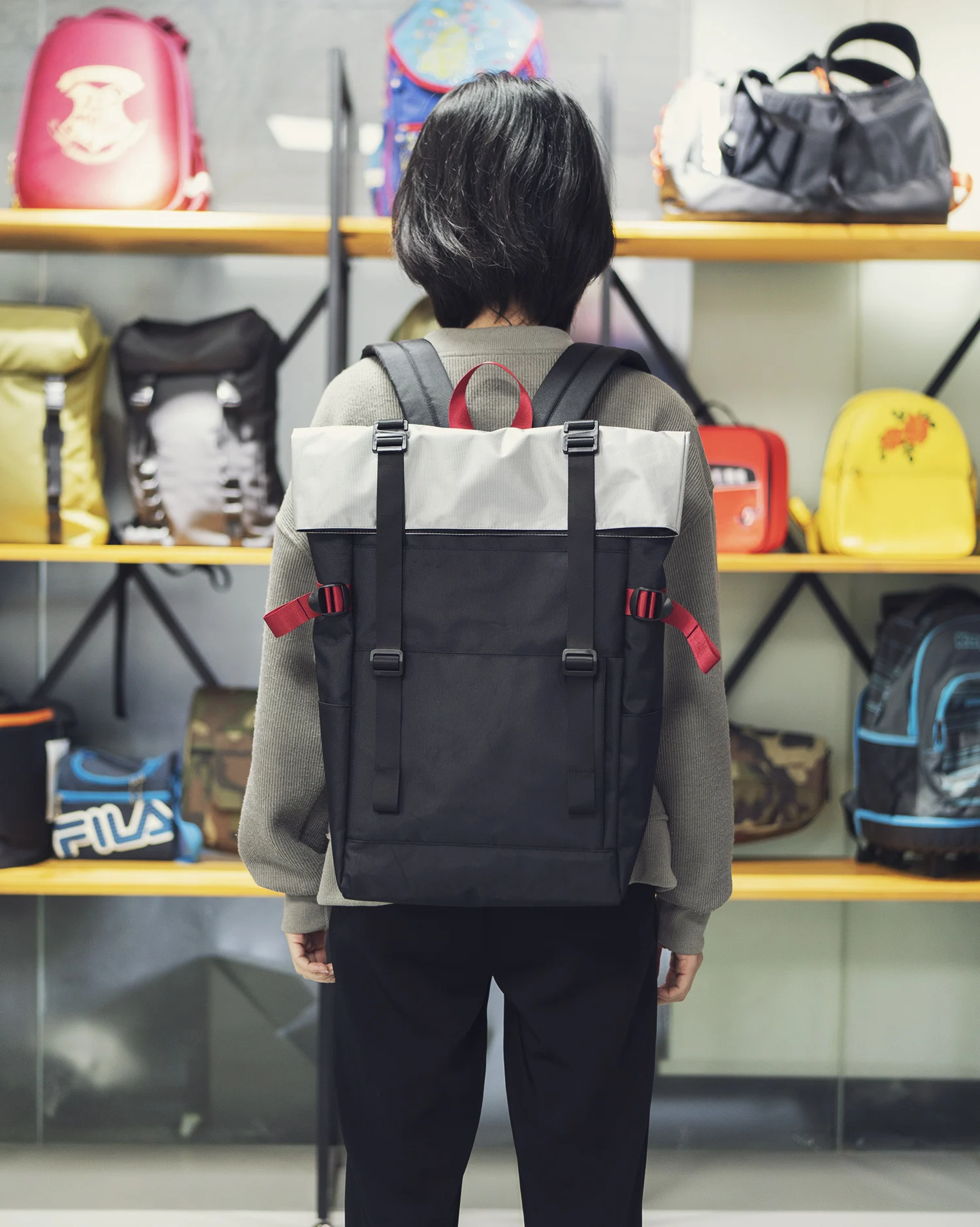 Fashion black vintage waterproof rolltop rucksack outdoor sport travel backpack