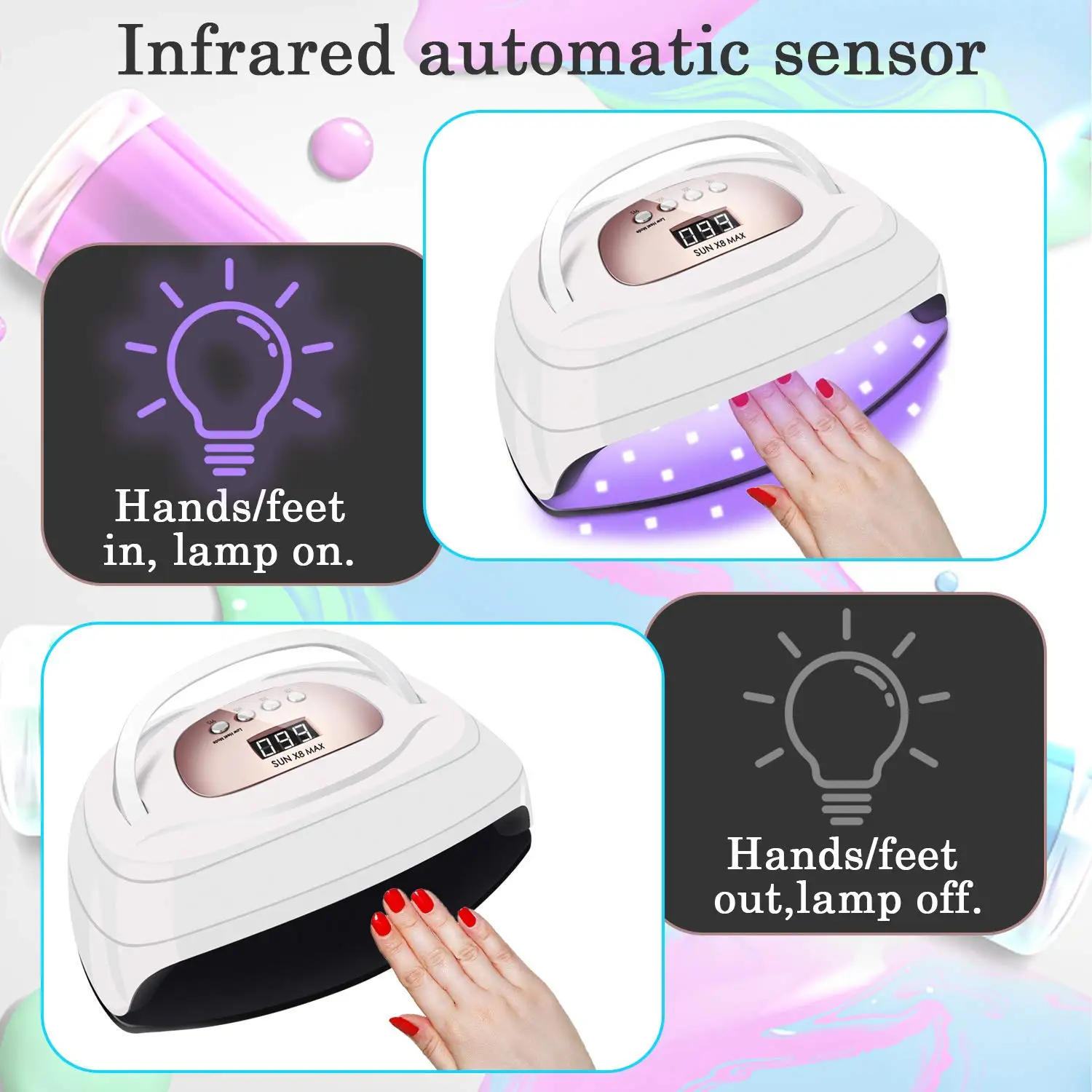 Private Label 150w Sun X8 Max High Quality Smart Touch Sensor Switch Portable Professional Nail Dryer UV Led Lamp