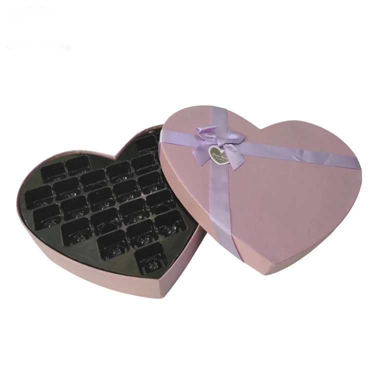 Custom Pink Heart-Shaped Empty Chocolate Packing Paper Box with Ribbon Bow