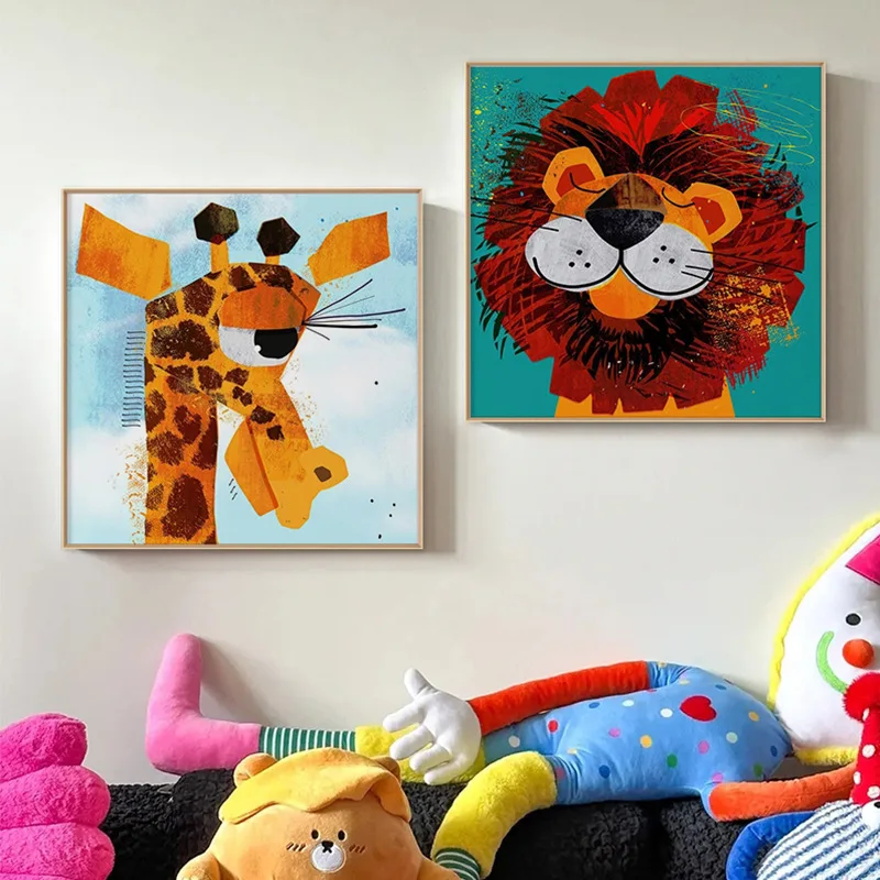 Nordic abstract canvas wall art colorful paintings animal art canvas oil painting for kids room decor
