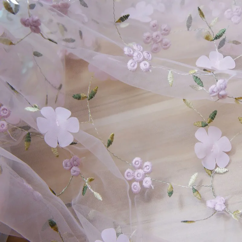 Tissu de broderie 3D flower chiffon embroidered tulle lace fabric for french evening dress 3D fabric