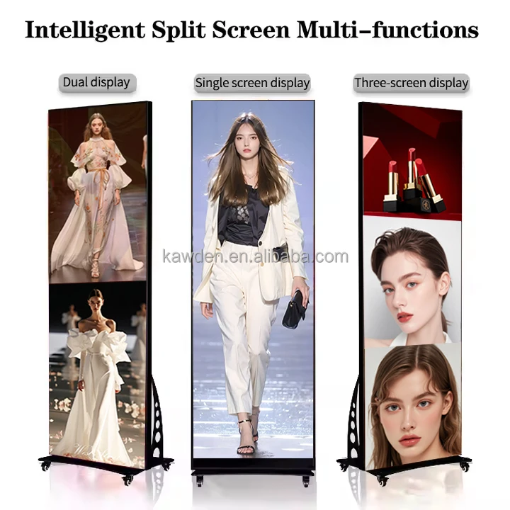 Wholesale P2 Movable Mirror Poster Indoor LED Advertising Acreen LED Poster Display Standing Digital Signage Touch Screen Kiosk