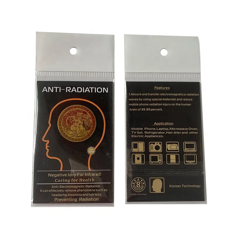 Customized 24K Golden Round EMF protection 5G blocker Anti Radiation Mobile Sticker negative ions scalar quantum energy shield