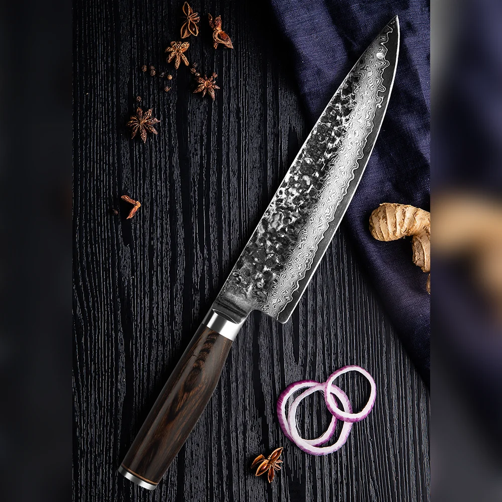 Honghee Forged Kitchen Knives Vg10 Damascus Steel Chefs Knife Meat Knife With Pakka Wooden Handle