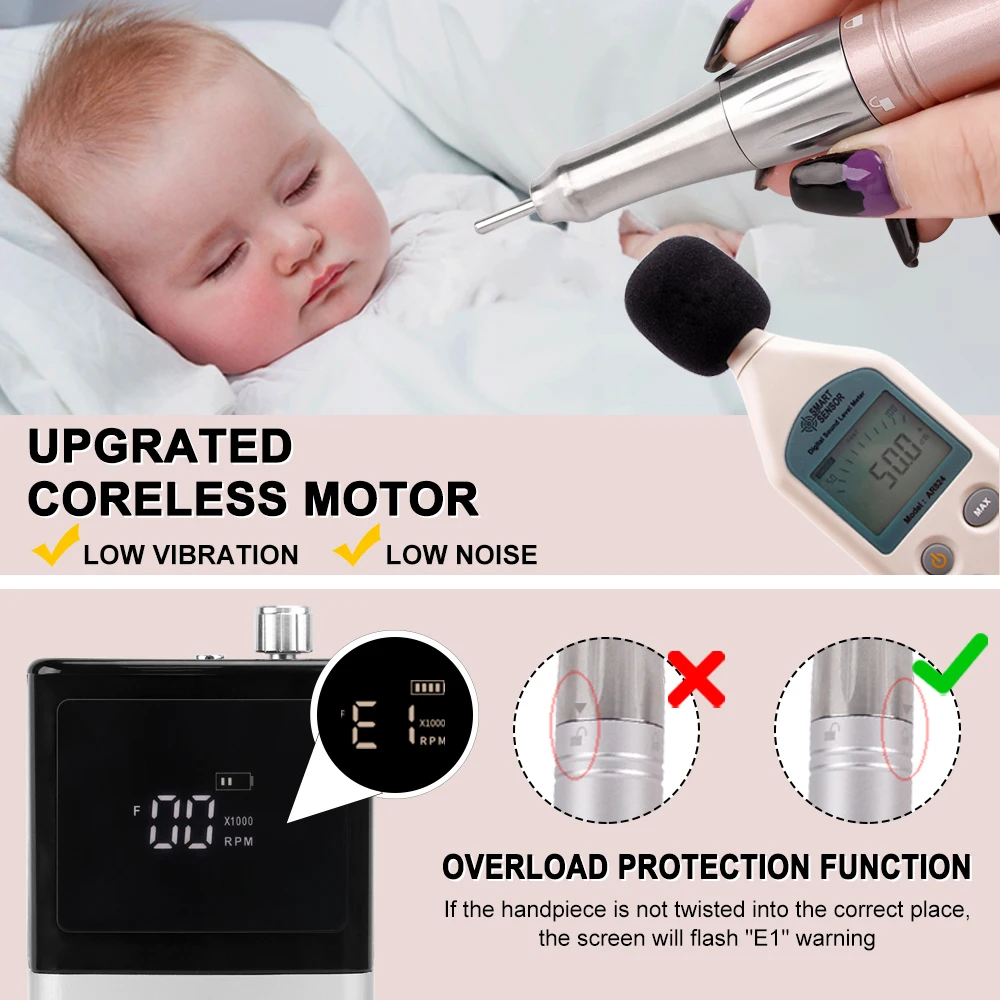 New Aluminum Shell Manicure 65W Coreless Professional 35000RPM Cordless Portable Nail Drill Machine Nail Art Manicure Machine