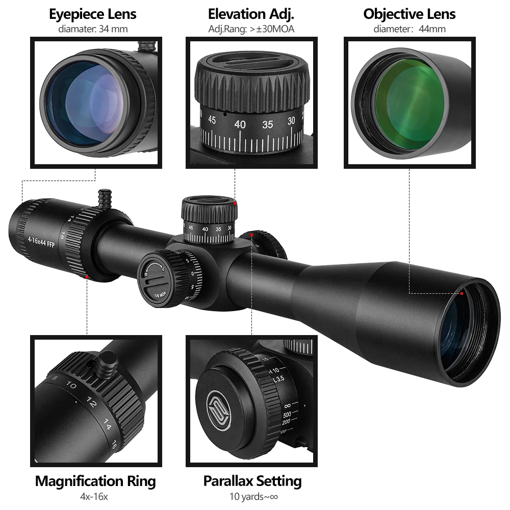 Тактическое оборудование SPINA Optics 4-16x44 FFP тактические охотничьи прицелы для охоты стрельбы на открытом воздухе
