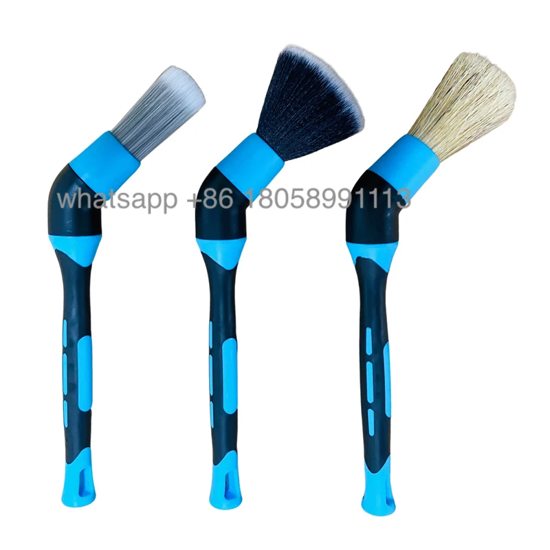 2022 New High Quality  Car Detailing Brush Set TPR Rubber Handle Replaceable Brush Head 3 Pack  With Box Package