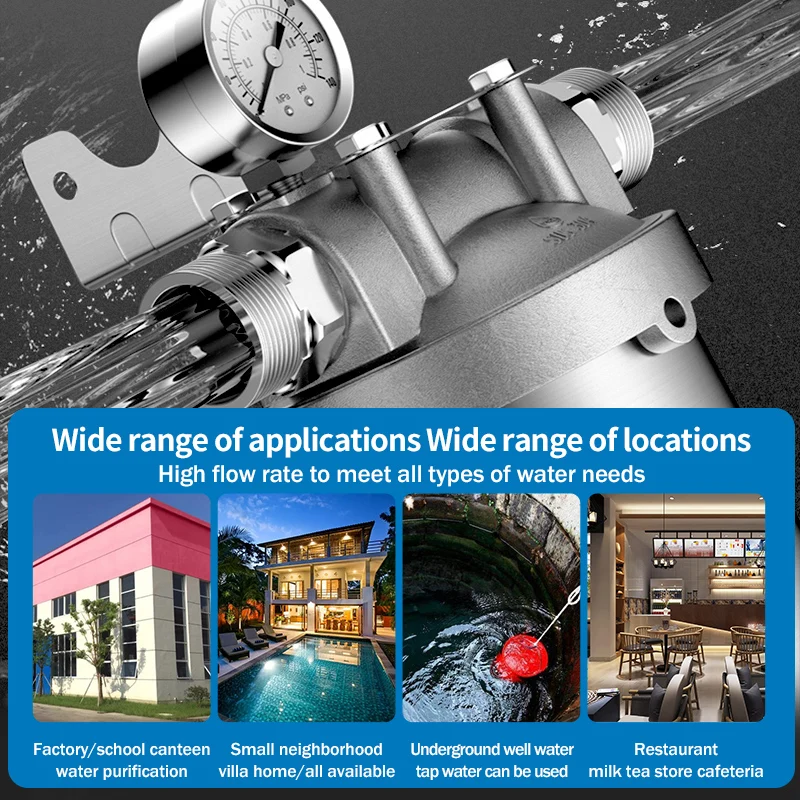 Whole House Water Filter 304 Stainless Steel Shell Manual Water Pre-purification filters with inlet and outlet for Domestic