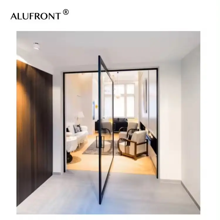 ALUFRONT Glass Luxury Main Entrance Door Steel looked Aluminum Pivot Doors Modern Entry Grey Glass Front Door