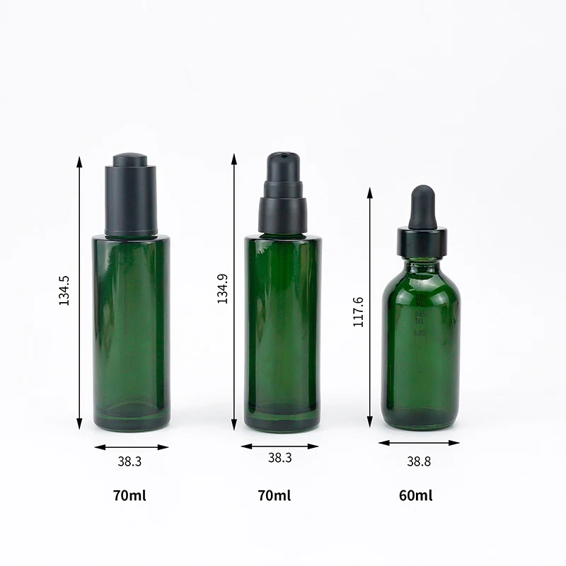 30ml 60ml 70ml High end dark green skin care essential oil bottle