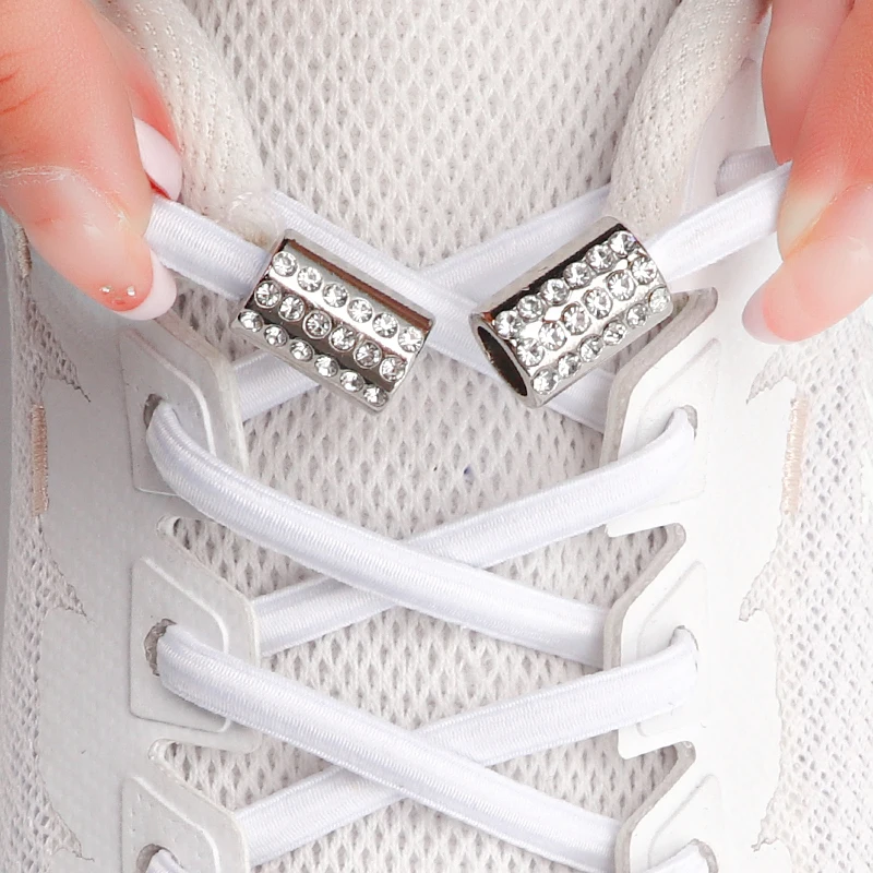 No Tie Shoelaces Round Elastic Tieless Shoe Laces for All Adult and Kids Sneakers Shoelace Diamond Metal Buckle Lock Shoestrings