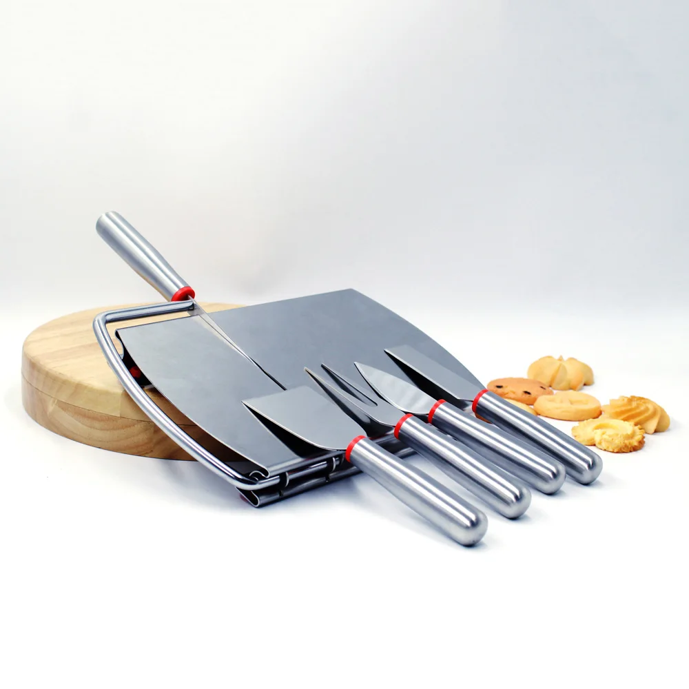 Factory Direct Durdable Stainless Steel Cutting Cheese Slicer Board with 4 Pieces Set Cheese Knives