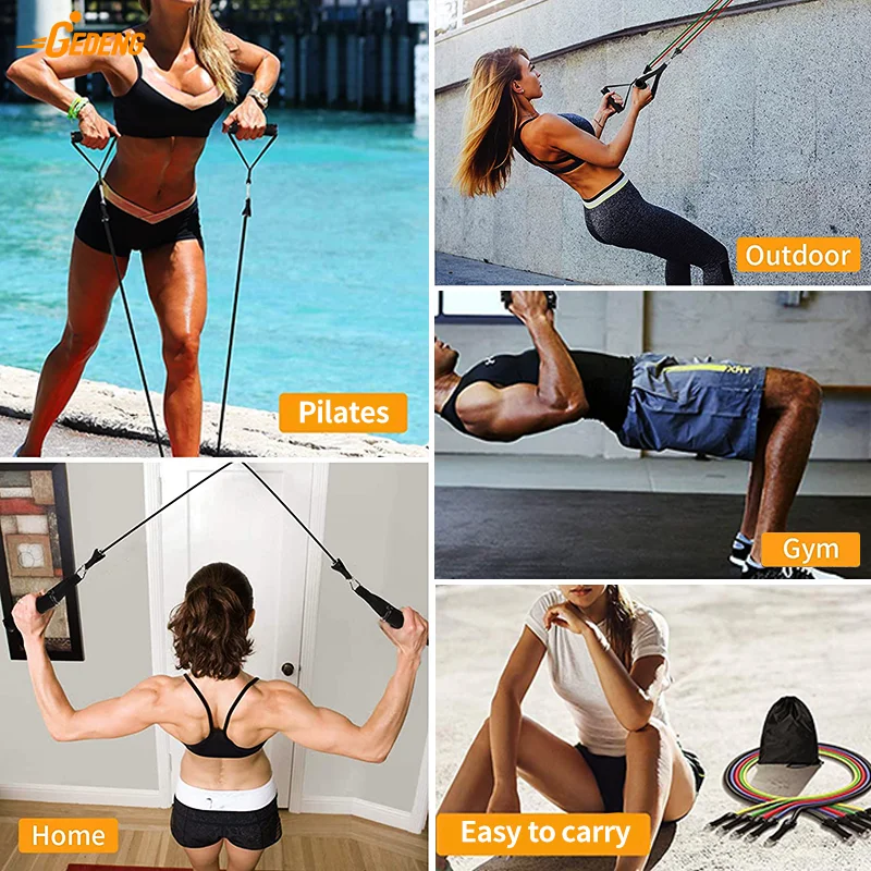 2022 GEDENG Workout Training Tubes Exercise 11 Pcs Resistance Bands, Body Building Accessories Heavy Duty Resistance Band Set
