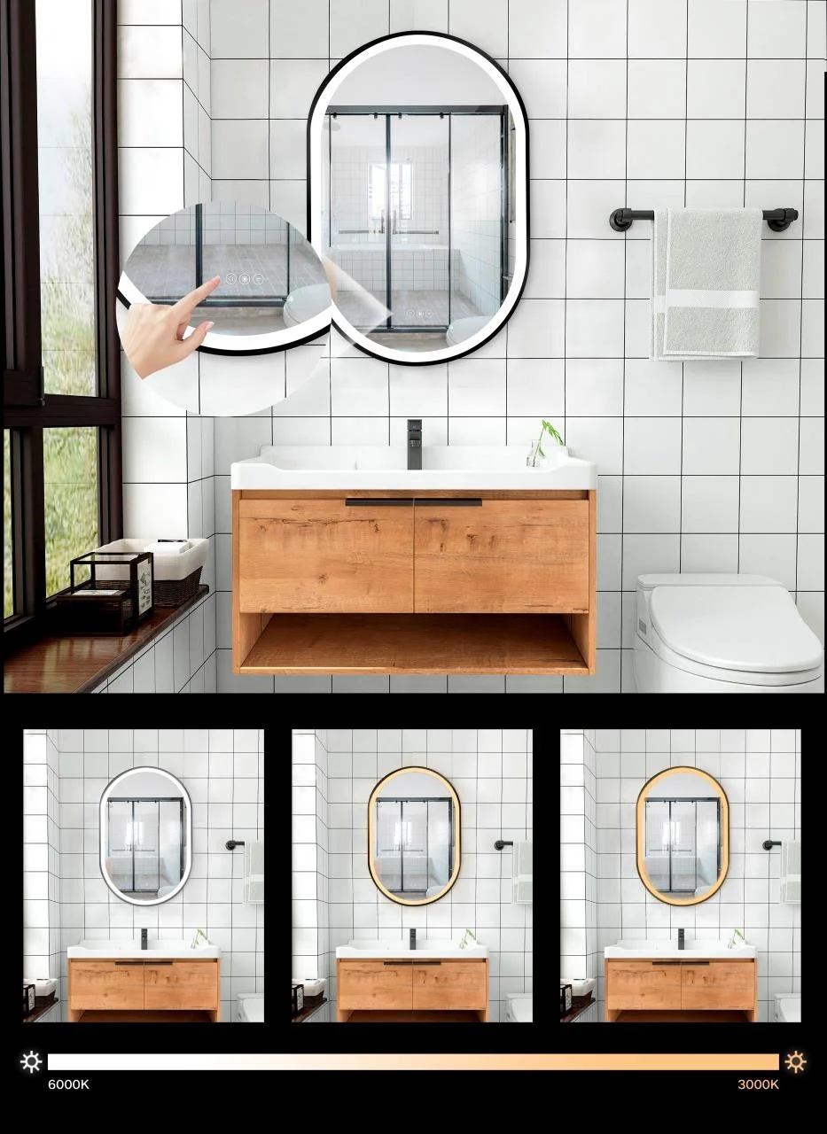 Bathroom wall mounted playground shape framed bath mirror smart led mirror bathroom