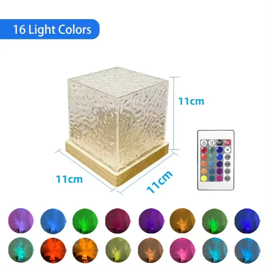 Acrylic Crystal Desk Night Light Water Cube Lamp with Ripple Effect Ambient Ambient Light for Table Lamps