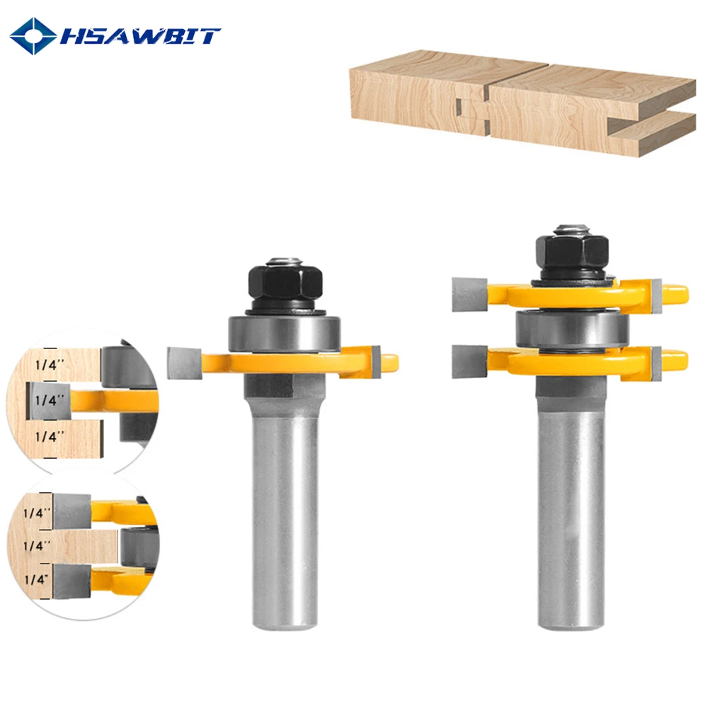 2pcs 6mm 6.35mm 8mm 12mm Shank Shank Joint Assemble Router Bits Tongue & Groove T-Slot Milling Cutter for Wood Woodwork Cutting