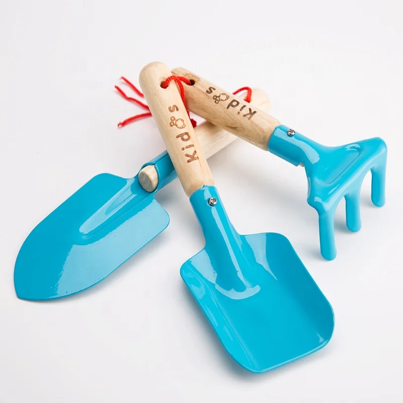 Small kids wooden handle children 3 pieces garden hand tools set