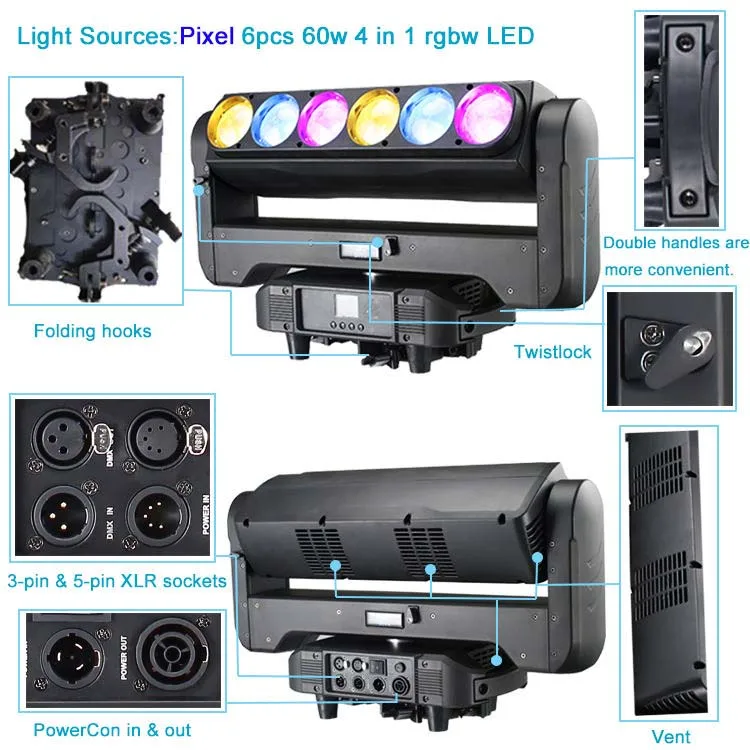 6x60W RGBW 4in1 LED Wash Zoom Beam Bar rotation Light 360 degree rotating led zoom wash stage led light 60W