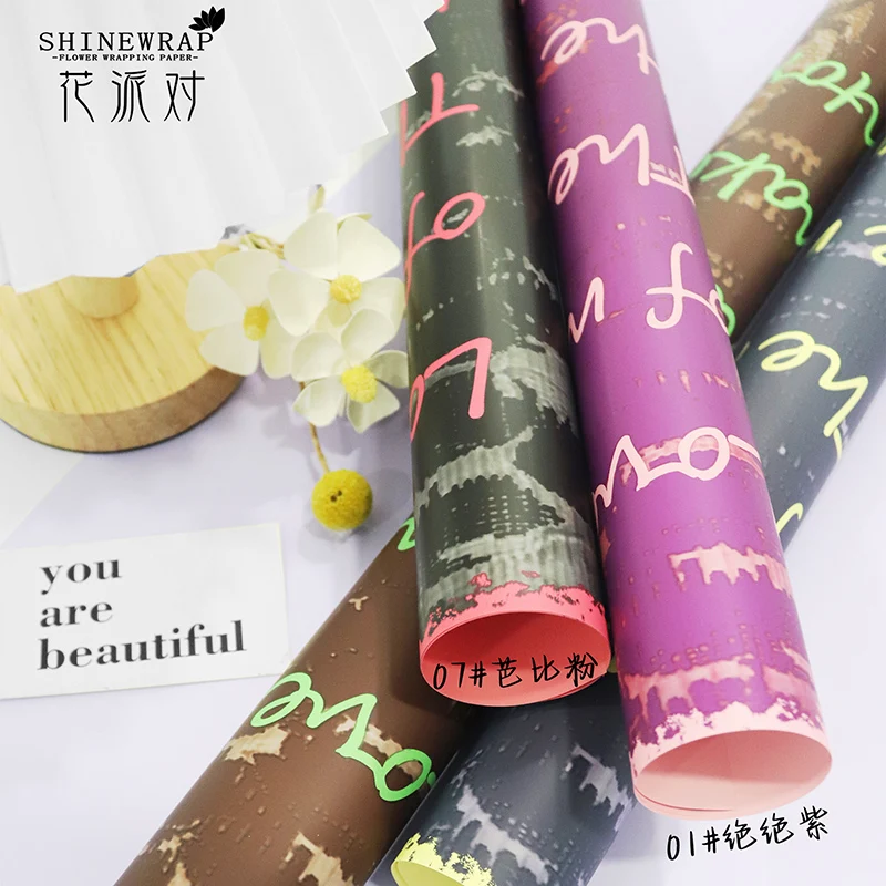Shinewrap Factory Wholesale Newest Design Colorful Retro Flower Wrap Paper Korean Wrapping Paper For Flowers Love Flower Wrap