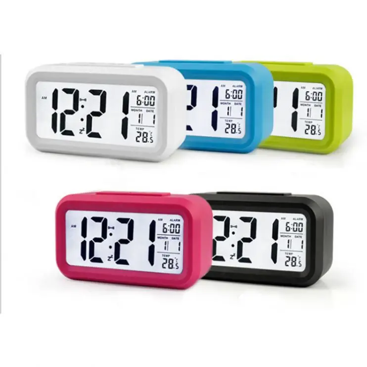 China suppliers Large LCD Display Digital Alarm Low Light Sensor Soft Night Light Easy to Set and Watch Digital Alarm Clock