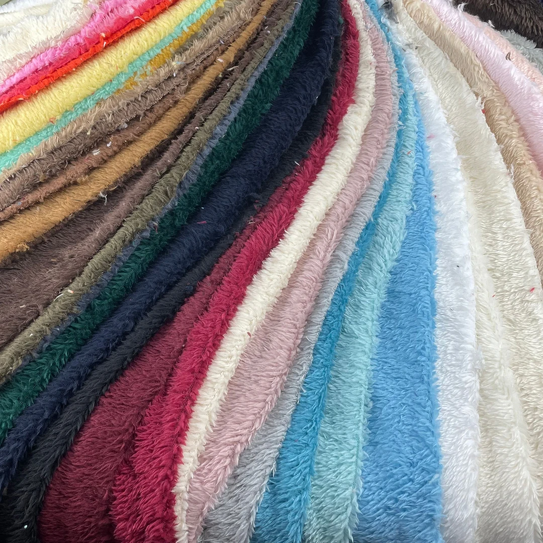 100% polyester solid long hair 140g thin arctic fleece plush fabric for toy home textile clothing jacket lining