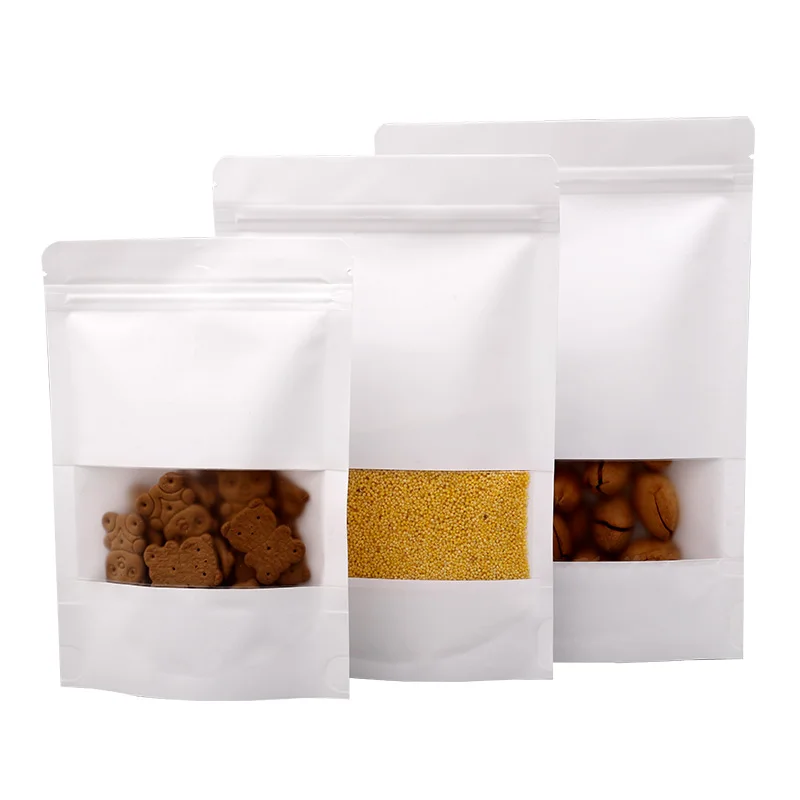 Fast shipping white kraft paper doypack dry fruit packaging ziplock spices nuts packaging bags