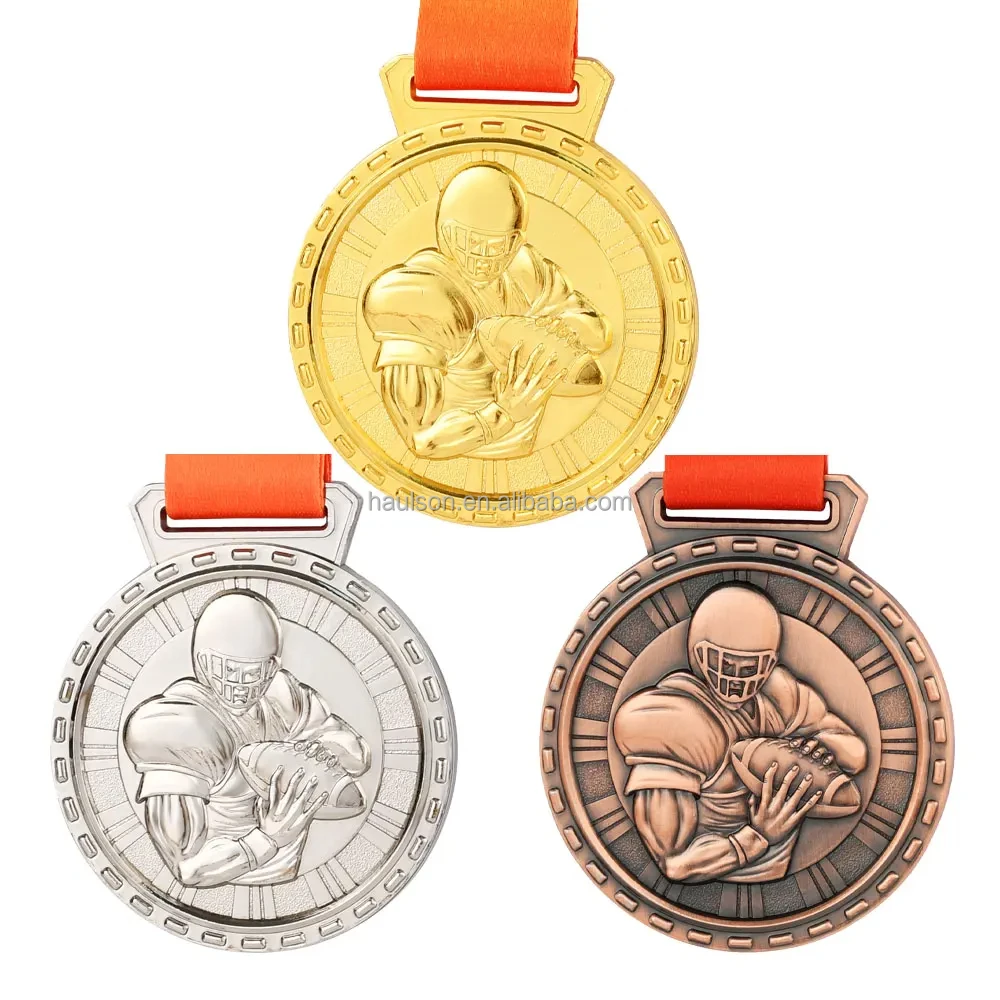 Wholesale Soccer Sports Medals Zinc Alloy Gold Silver Bronze School Supplies American Football Club Award Medals