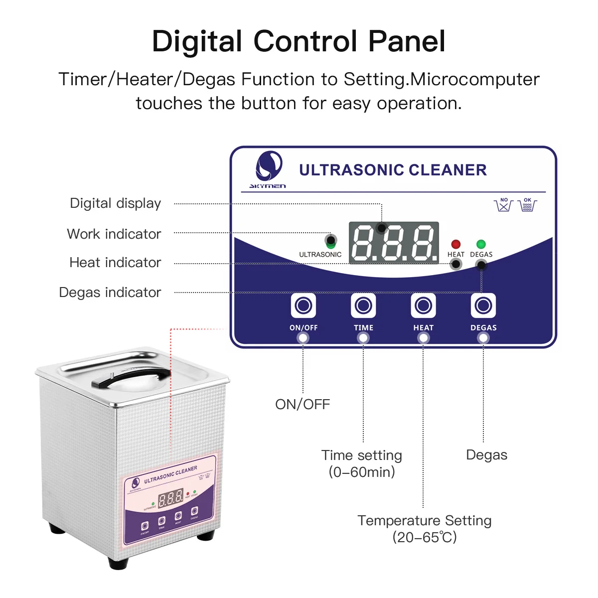 guangdong skymen JP-010T 2L digital ultrasonic cleaning machine degassing equipment
