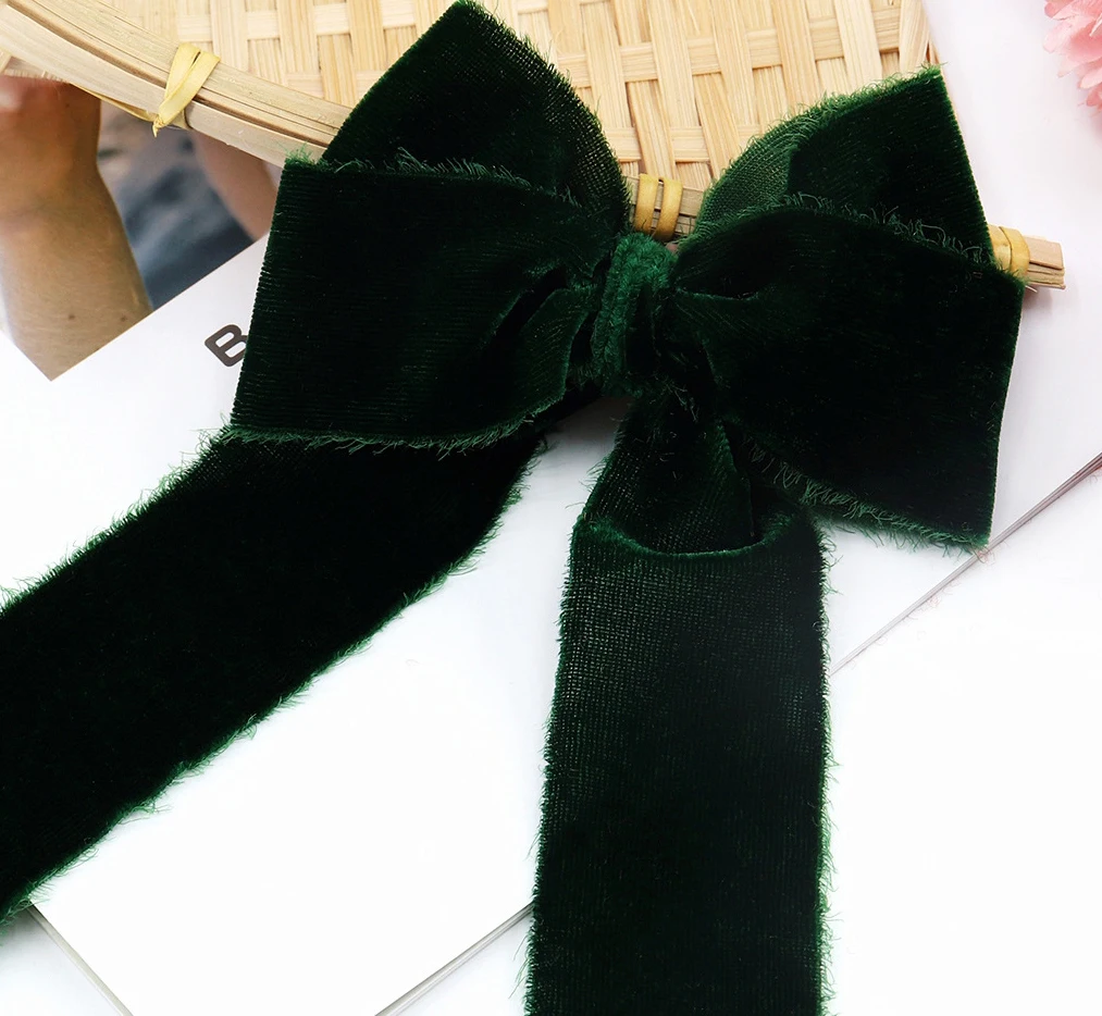 Wholesale Silk Velvet Ribbon Bow Roll Bridal Bouquet One-sided Raw Edge for Wedding Decoration