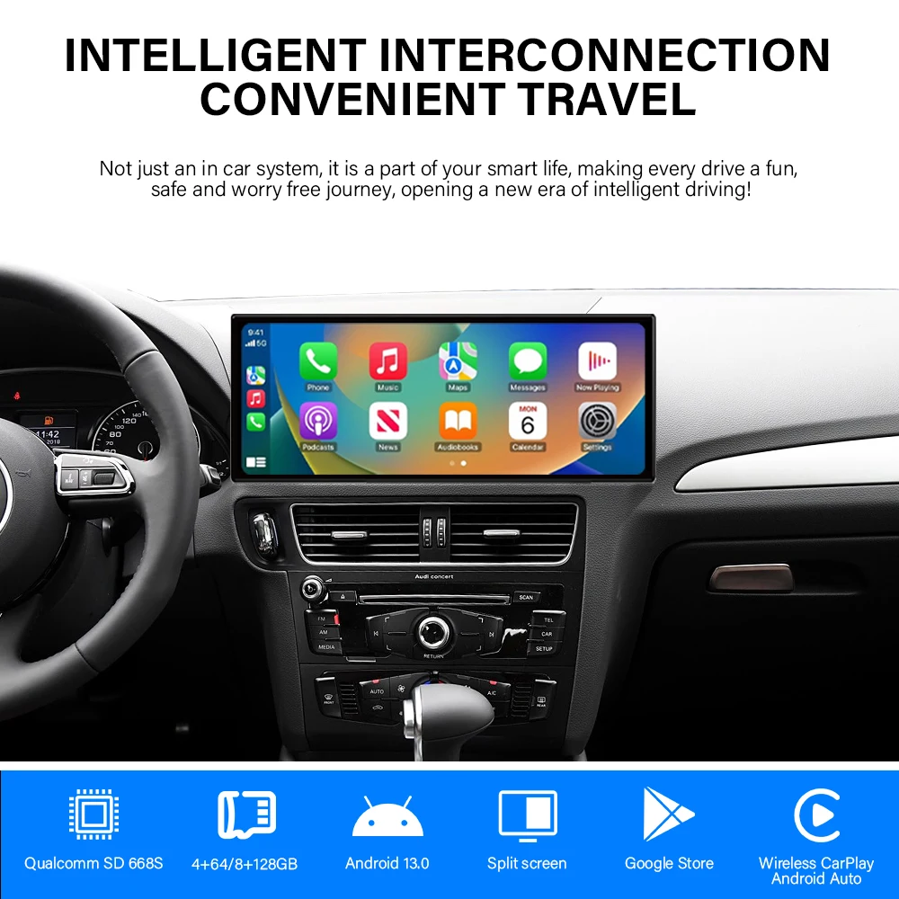 2009-2018 Audi Q5 12.3' Dashboard Auto Audio Stereo with GPS DVR Carplay Android 2K HD Picture Quality Entertainment Multimedia