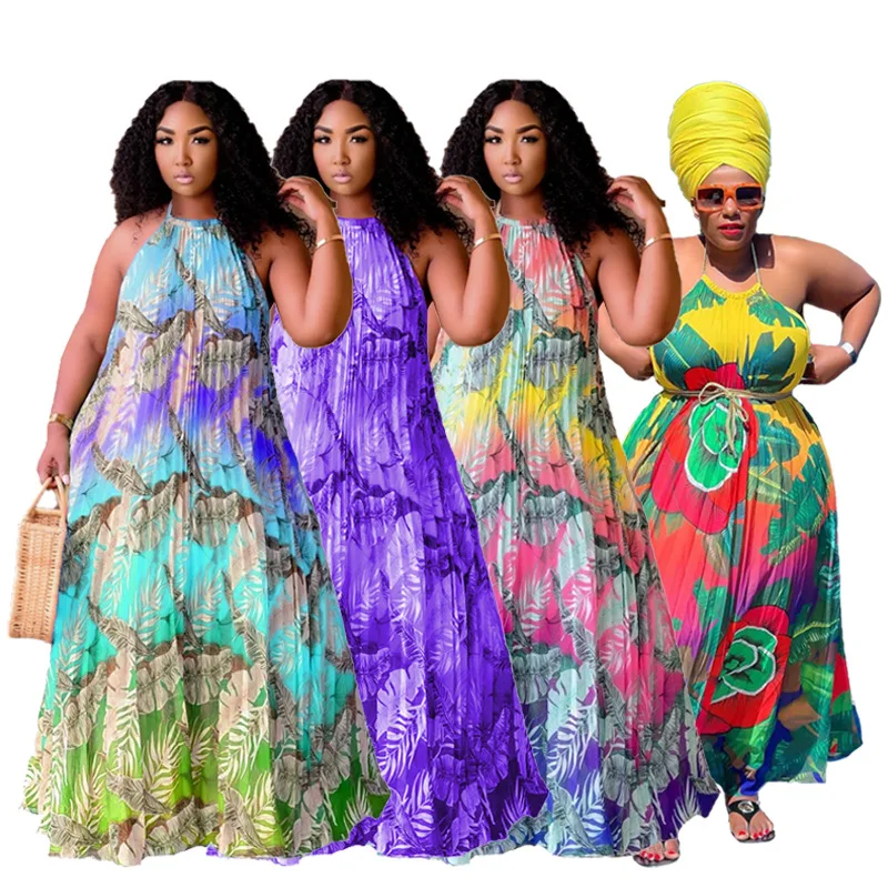 Summer Dresses for Women Casual Loose Bohemian Floral Dress with Spaghetti Strap Maxi Dress