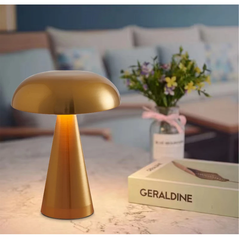 Modern Retro LED Touch Desk Lamp Rechargeable Cordless USB Table Light Dimmable Mushroom Metal Lamp for Room Decorative Use