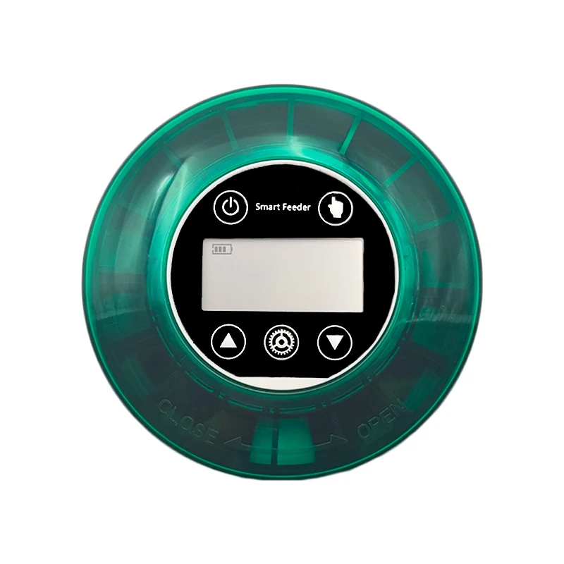 Green Plastic Intelligent Timer Automatic Fish Feeder 200ml Rounded Lithium Smart Fish Feeder for Aquarium Fish Turtle Feeding