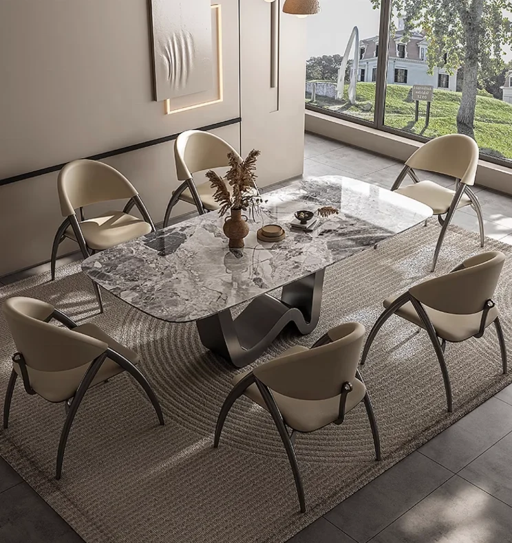 Dining Room Restaurant 6 Seater New Design Rectangle  Marble or Sintered Stone  Dining Table Set Dining Table With Chairs