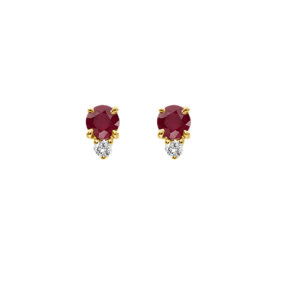 Wholesale Minimalist Jewelry 925 Sterling Silver 18k Gold Plated Ruby & Diamond Stud Earrings