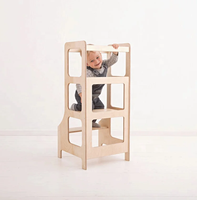 China factory wooden toddler bamboo montessori kitchen tower learning helper step stool for kids