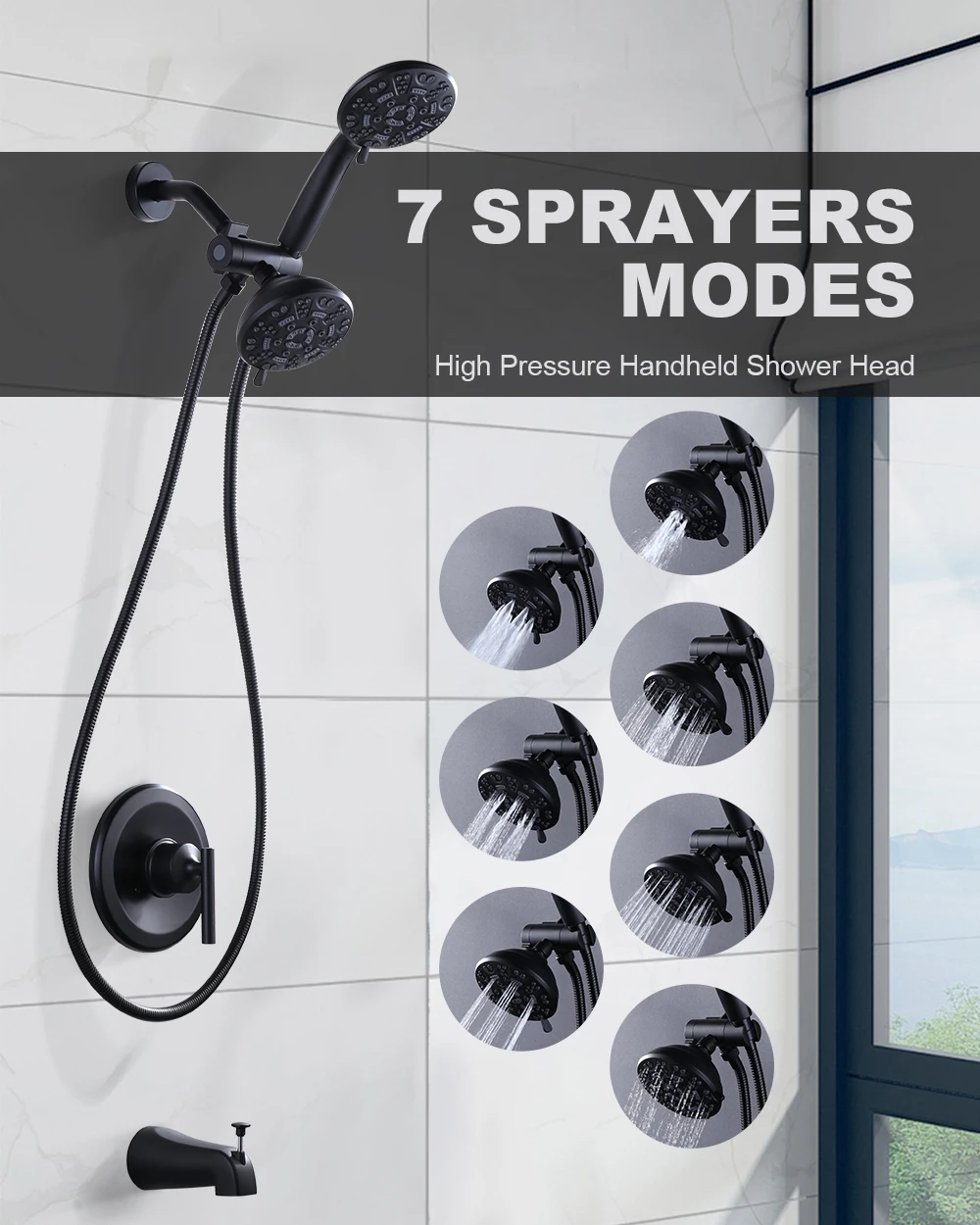 Concealed Installation Bath Shower Set with Pressure Balance Valve and Tub Spout Multi Function Rainfall Shower Faucet Set