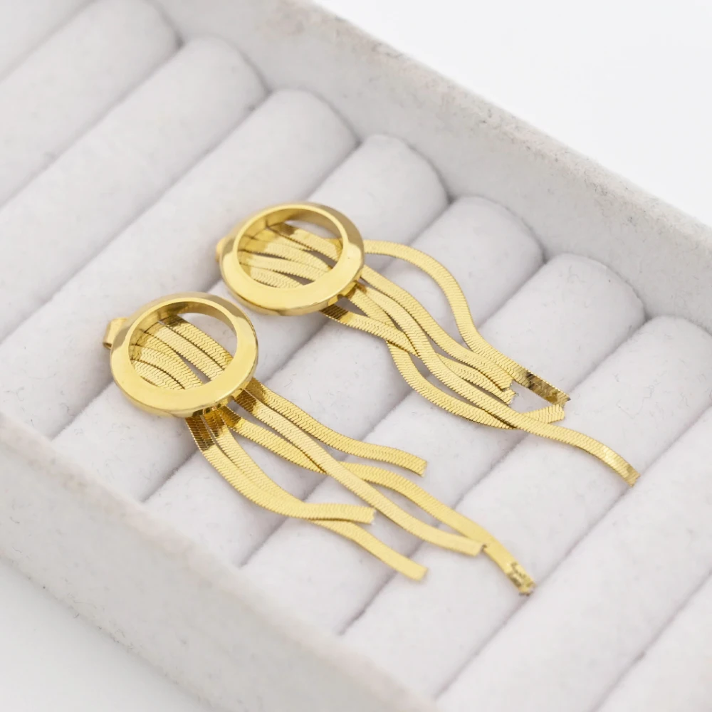 Fashion Minimalist Hypoallergenic Stainless Steel 18k Gold Plated Round Snake Chain Long Tassel Earrings Women Jewelry