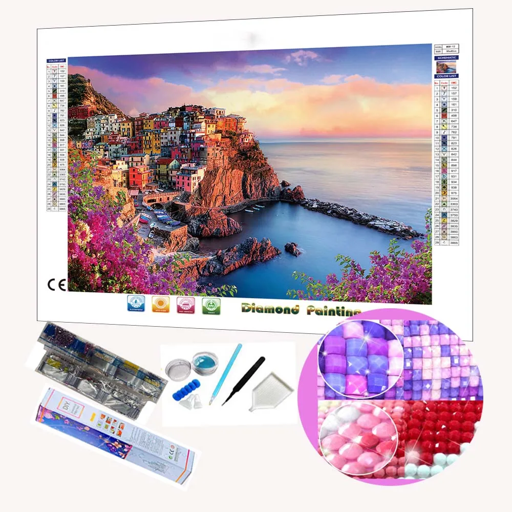 M-diamond painting for Adults Italy Sunset Seaside Landscape DIY Oil Painting Canvas Wall Art Acrylic Kit