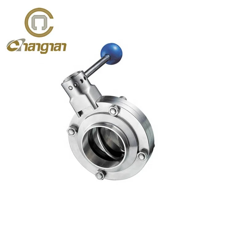Blue Silicone gasket 304 316L weld manual sanitary valve butterfly