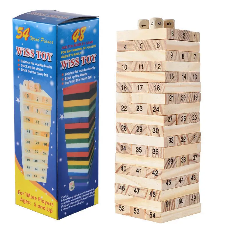 Creative Early Education Building Block Game Puzzle Toys 54pcs Wooden Balanced Stacking Tumbling Tower Domino Building Block Set
