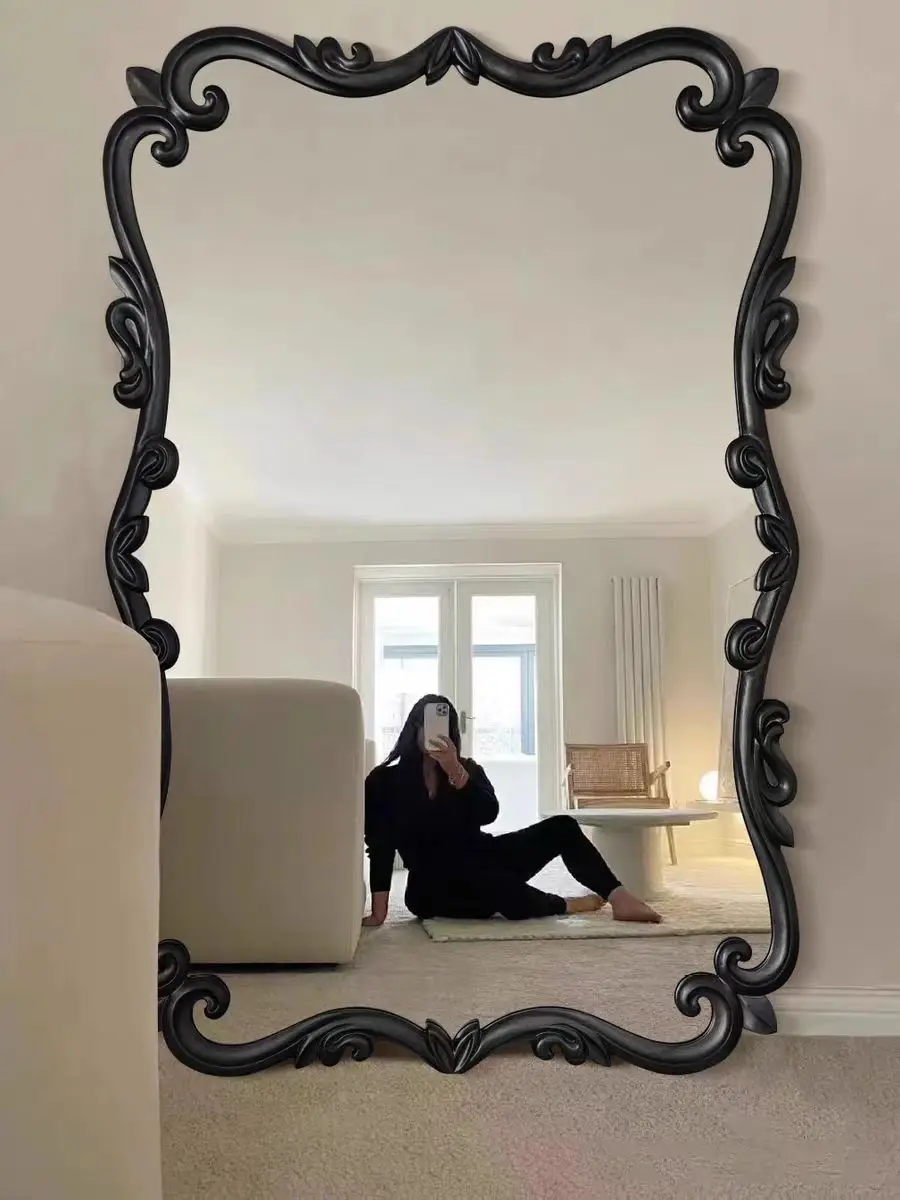French Vintage European Style Fitting Mirror Full Body Dressing Mirror Arched Carved Home Bedroom Wall Mounted Floor Mirror