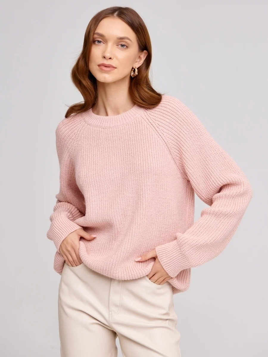 Women oversized Sweater crew neck Long Sleeve Knitted Pullover Loose Casual Jumper Tops Cropped Sweater