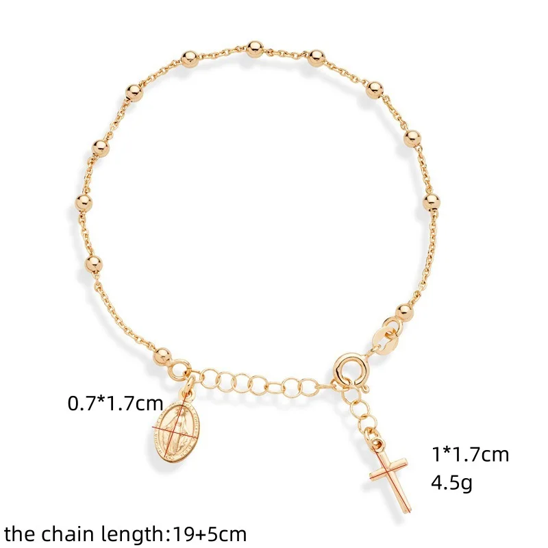 2024 Wholesale Fashion Religious Rosary Virgin Mary Charm Cross Pendant Pulsera Alloy Bead Link Chain Bracelets For Women Daily