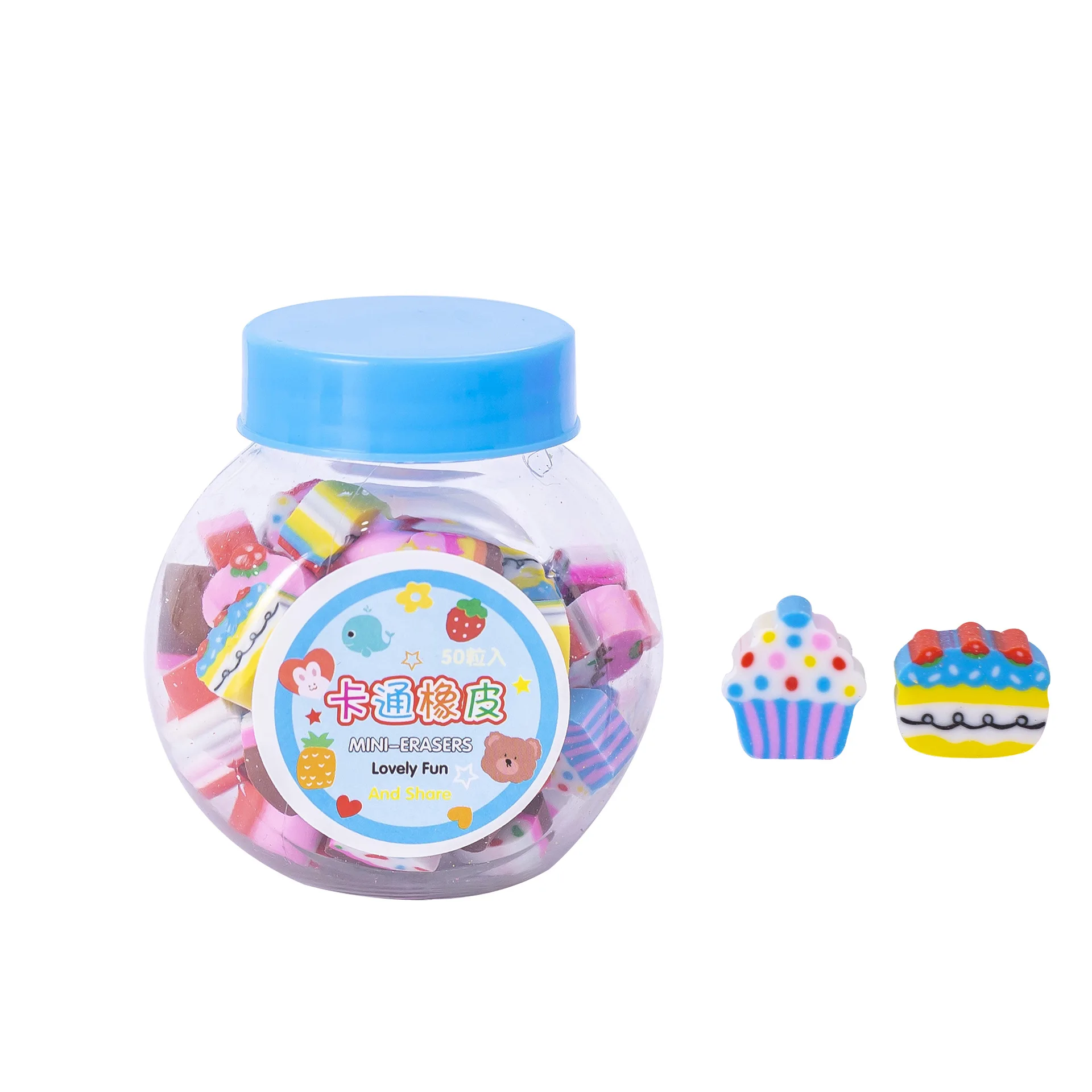 Promotion Custom Shape Mini Kids 3D Animal Erasers Rubber Cute Eraser 50pcs Pack Set Cake Animal Fruit Eraser
